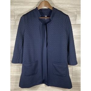 Roz & Ali Long Dress Jacket w Swirl Pattern Navy Blue Women’s M